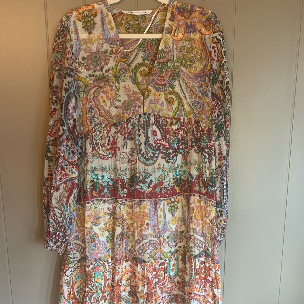Zara Multicolor Paisley Long Sleeve Dress